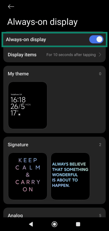 Toggling Xiaomi's Always-on display feature