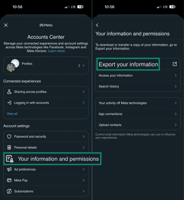 Export your information tool in Messenger's settings.