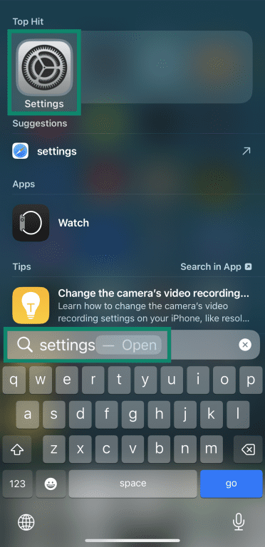 Accessing settings menu on iOS