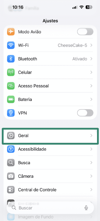 iPhone settings General menu for privacy settings.