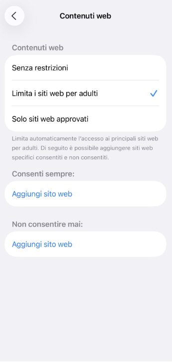 iPhone screen showing how to restrict websites.