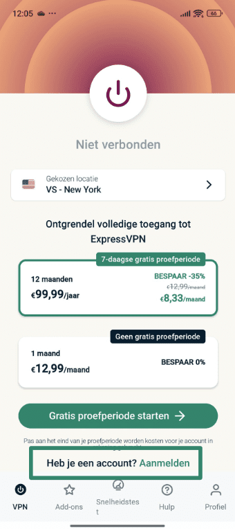 Signing into ExpressVPN on Android.