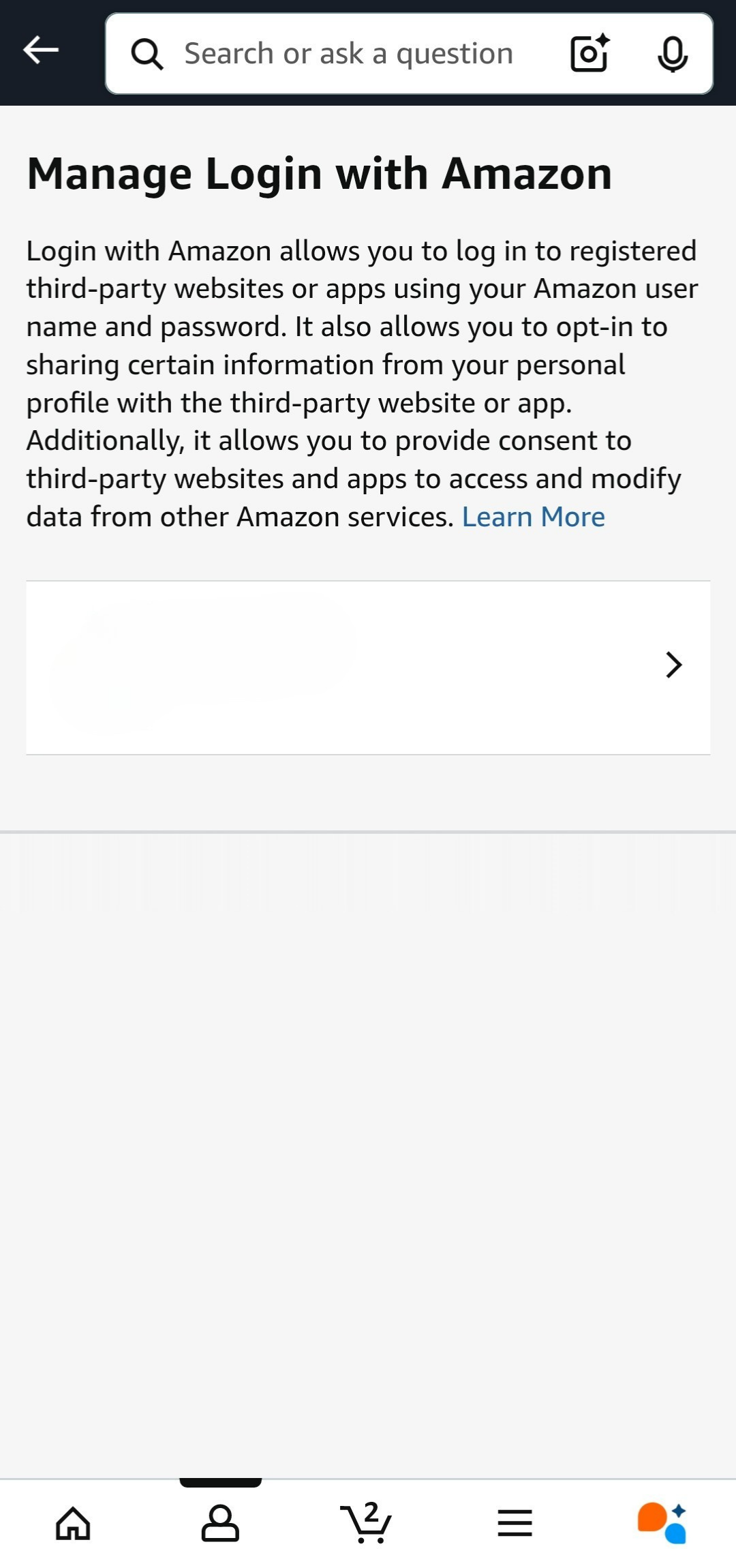 Viewing the apps and services that have access to Amazon account data.