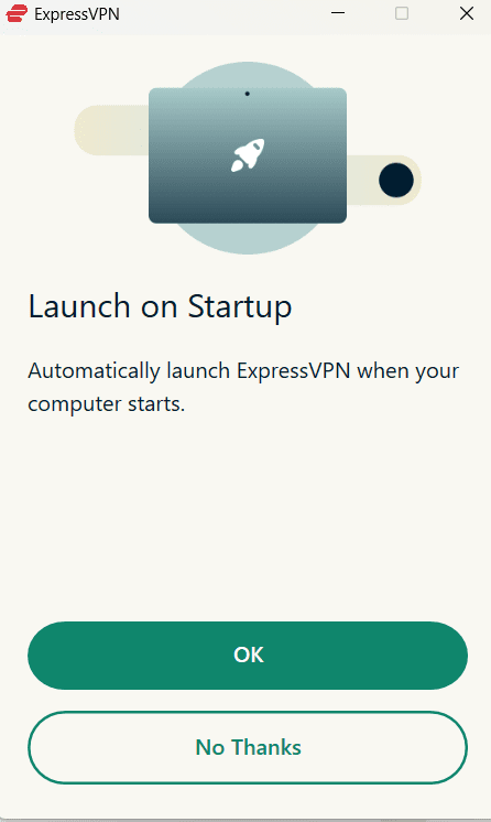 ExpressVPN on Windows asking to launch automatically on Windows startup