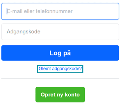Facebook-loginområde med Har du glemt din adgangskode? highlighted.