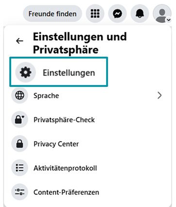 Facebook Settings & Privacy with Settings highlighted.
