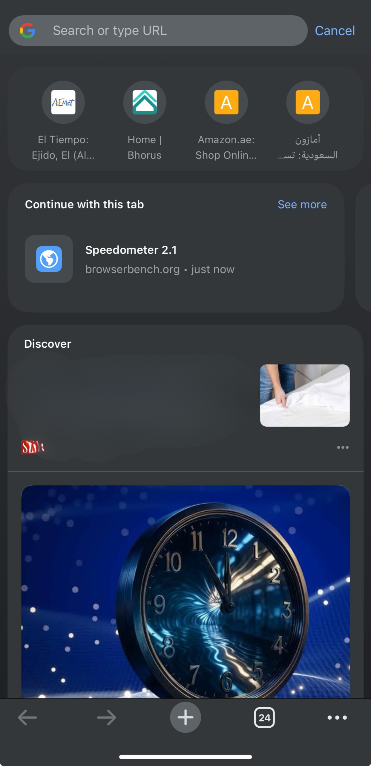 Chrome on iPhone with microphone icon for voice search in the address bar.