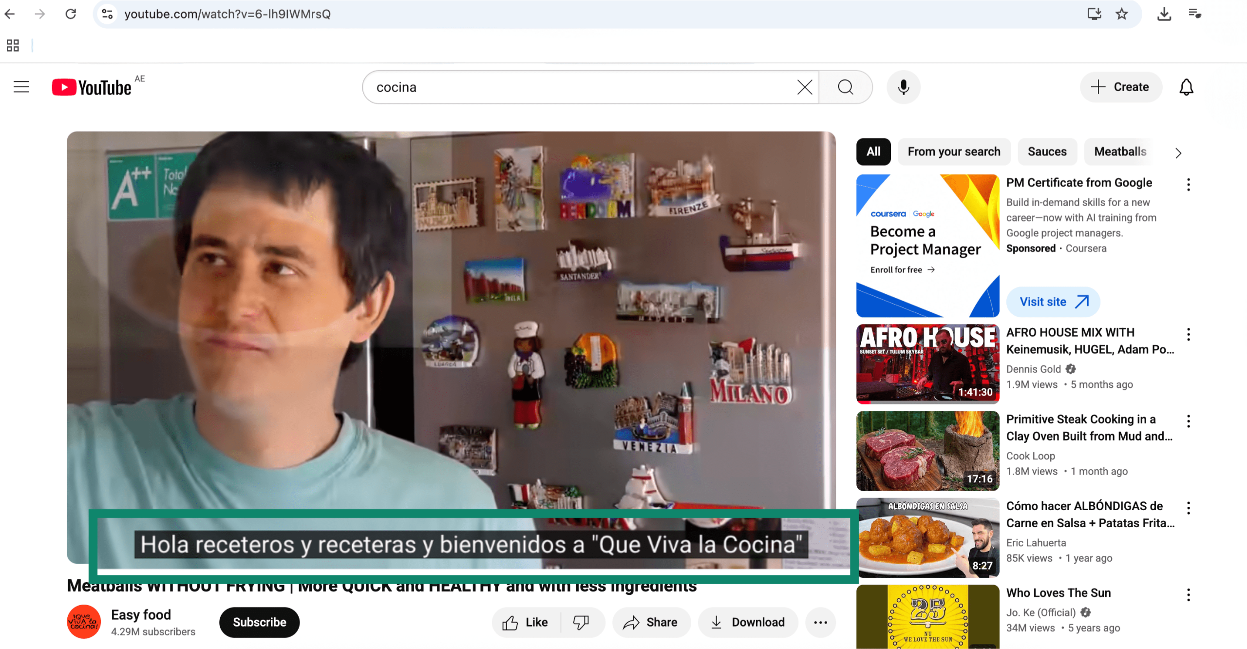 YouTube video with Spanish Live Caption subtitles in Chrome.