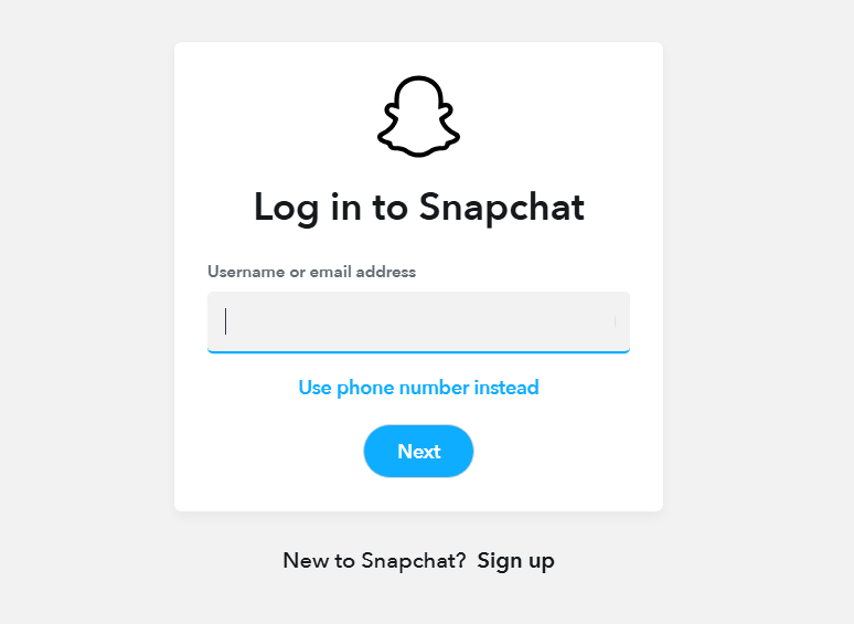 The Snapchat login page on a web browser.