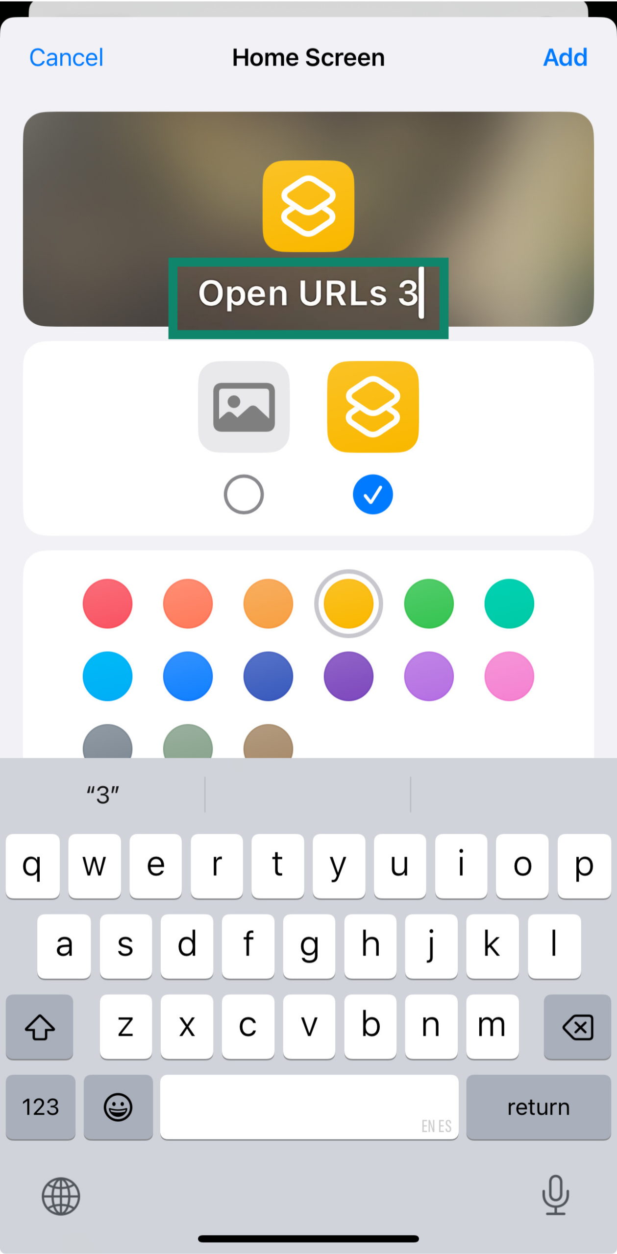 Naming a new shortcut on iOS.