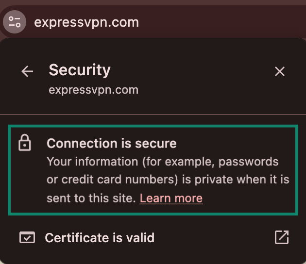 A Valid SSL certificate ensures connection security.