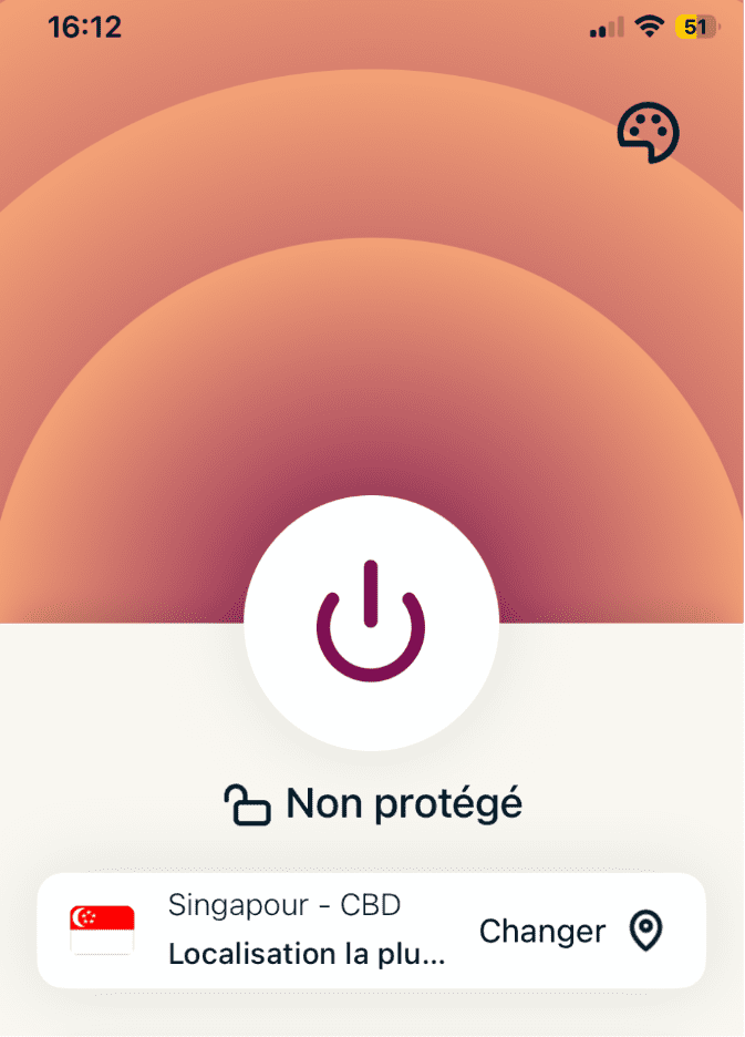 A screenshot of the ExpressVPN app, showing that the VPN connection has been disabled.
