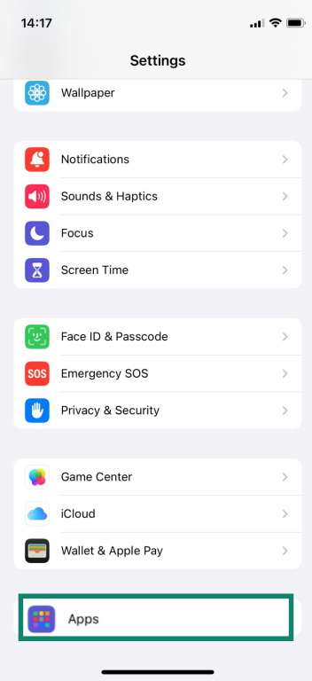 The Apps settings on an iPhone.