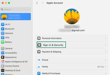 Visual showing where to click on macOS to access Sign-In & Security