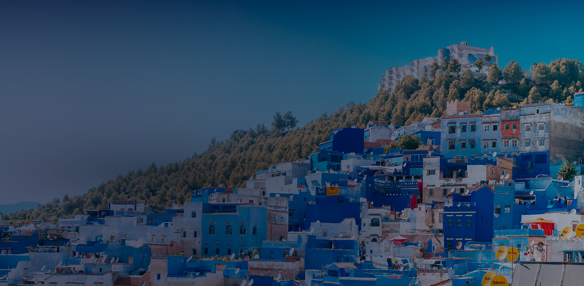 Blue buildings on a hillside in Morocco