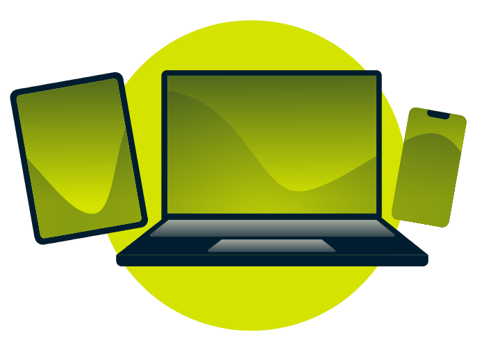 Ноутбук, планшет, телефон, бокал вина и роза.