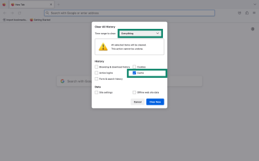 Clear all history option in Firefox on desktop.