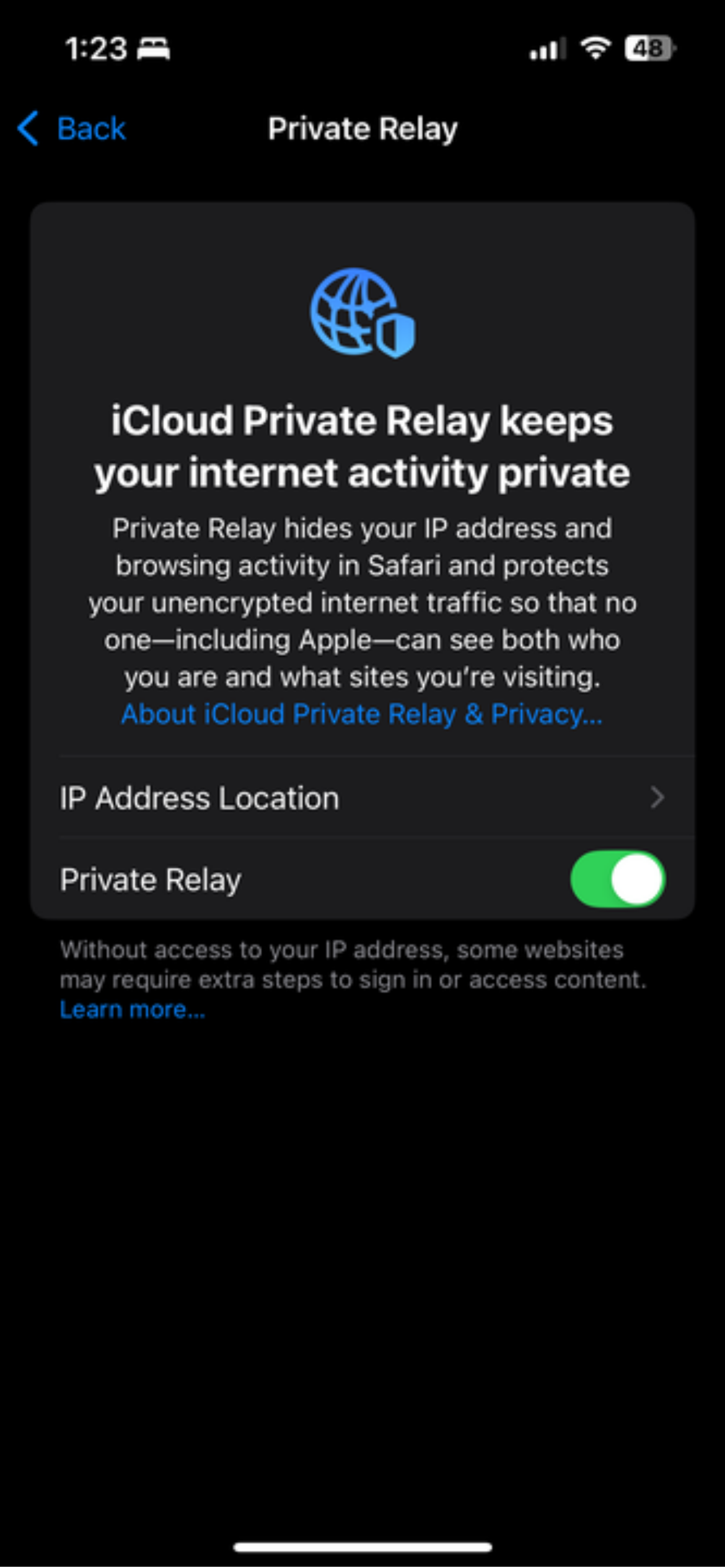 Toggle Private Relay on.