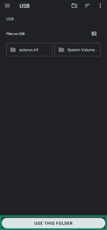 Confirming which external storage device to use after connecting it to mobile phone.