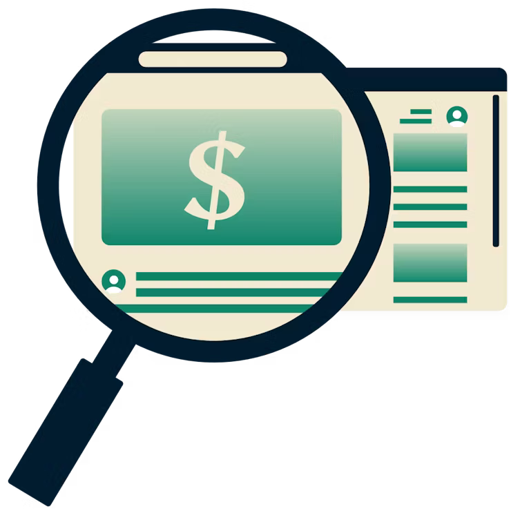 Eine Lupe, die Online-Angebote in einem Browser hervorhebt.