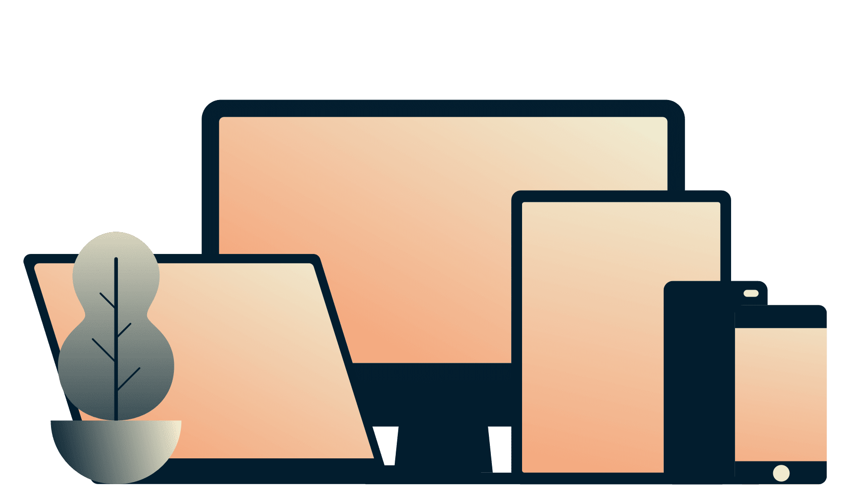 Мобильные телефоны, планшет, ноутбук и настольный компьютер одновременно работают с ExpressVPN.