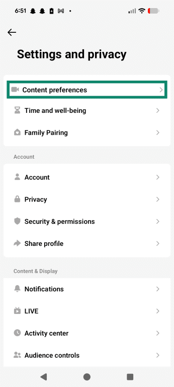 Open Content preferences.