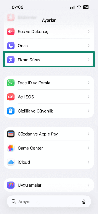 iPhone Settings with Screen Time highlighted.
