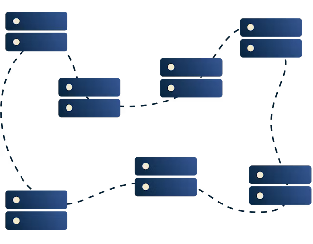 Miteinander verbundene Server.