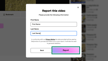 The final step of reporting a video on Dailymotion.