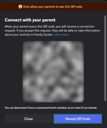 Discord's QR code to set up parental controls.