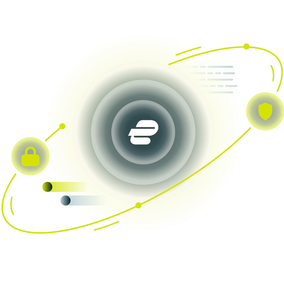 Spinning atoms with ExpressVPN logo.
