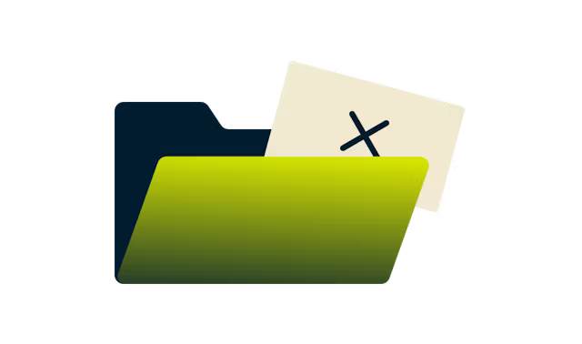 Открытая зеленая папка, в которой находится бумага с изображением крестика.