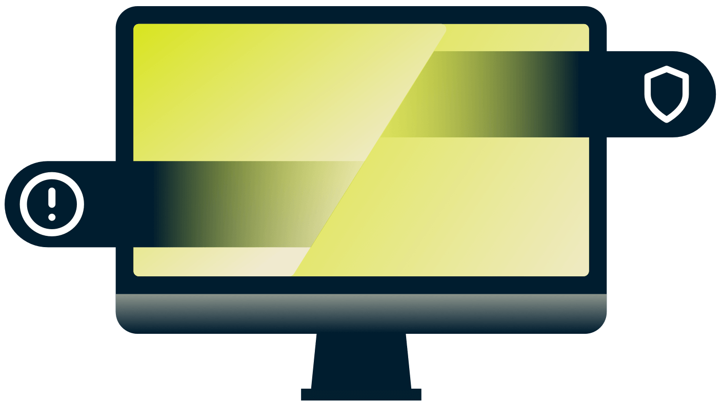 TV met uitroep en schild.