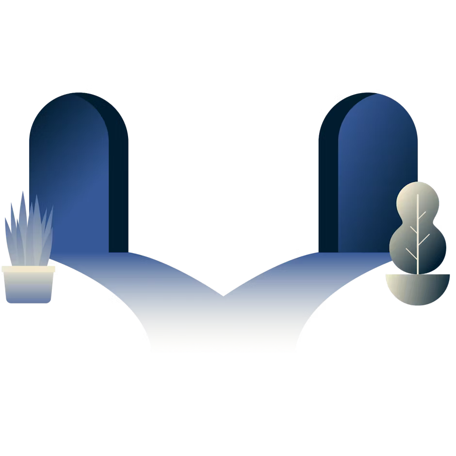 Путь разветвляется и ведет к двум дверным проемам.