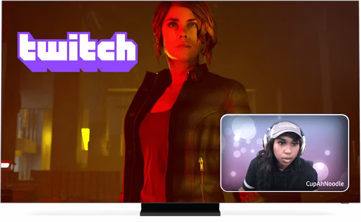โลโก้ Twitch เกม และสตรีมเมอร์บนหน้าจอ