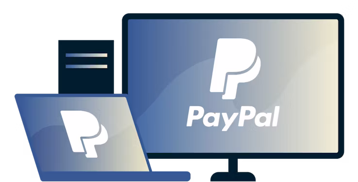PayPal logosu olan bir masaüstü ve dizüstü bilgisayar.