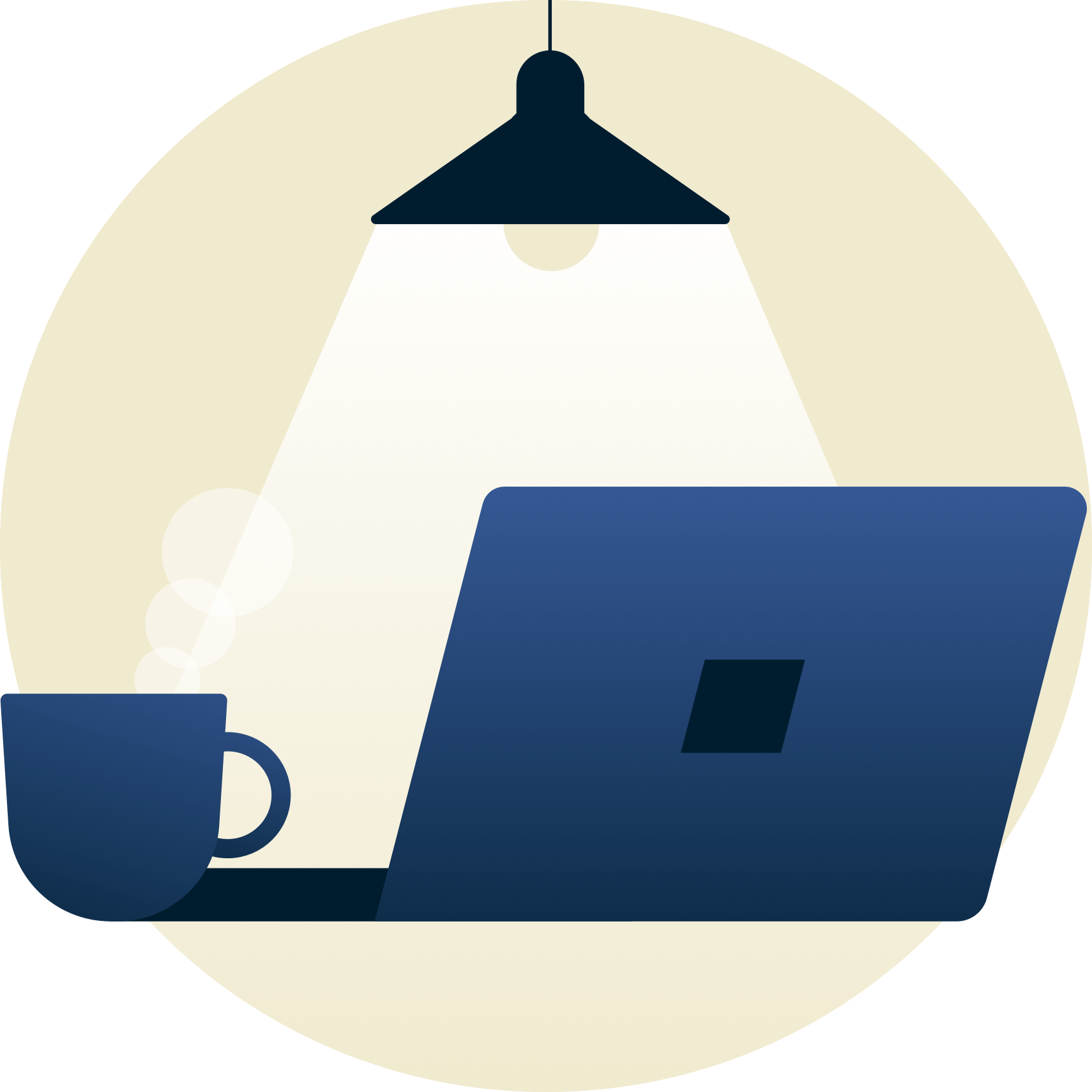 Lampen skinner på en bærbar PC som vender bort fra deg.