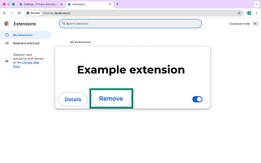 Remove selected extension in Google Chrome on desktop.