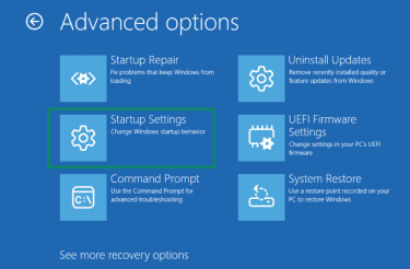 Startup Settings in Advanced Options.