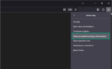The "More troubleshooting information" option in Firefox.