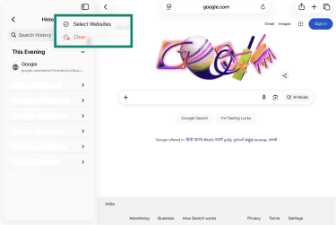 Select Websites and Clear options under three horizontal dots.