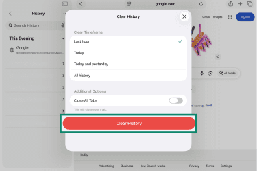 Clear Safari history on iPad.