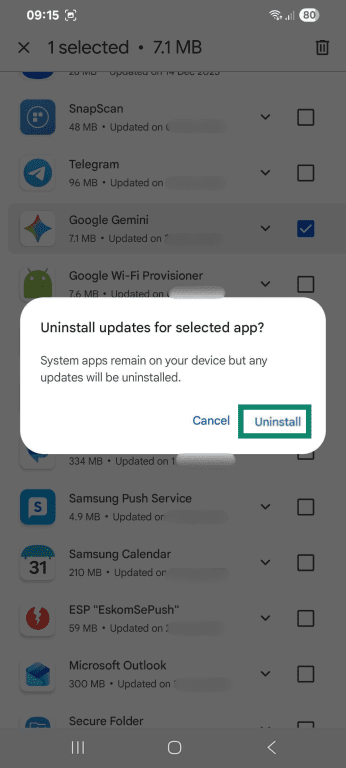 The "Uninstall" button.