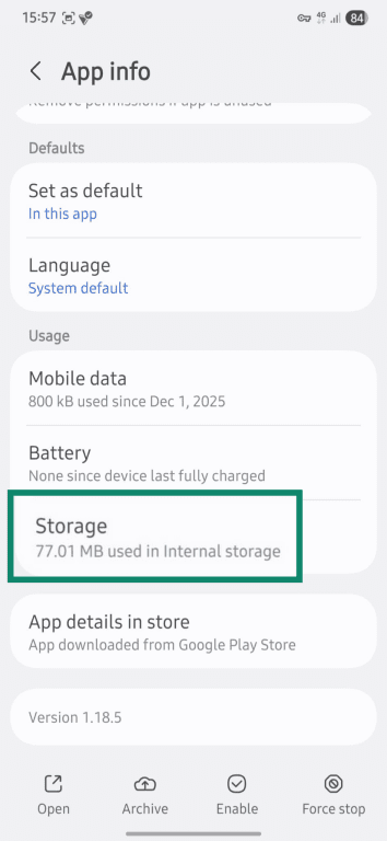 Where to find individual app storage on Android.