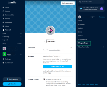 Selecting which blog to export on Tumblr