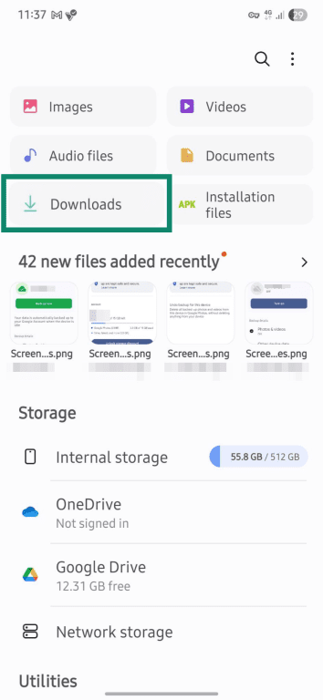 Android file folders.