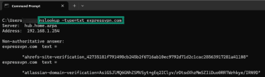 Looking up Text record using nslookup.