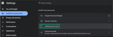 Autofill for addresses settings on Chrome.