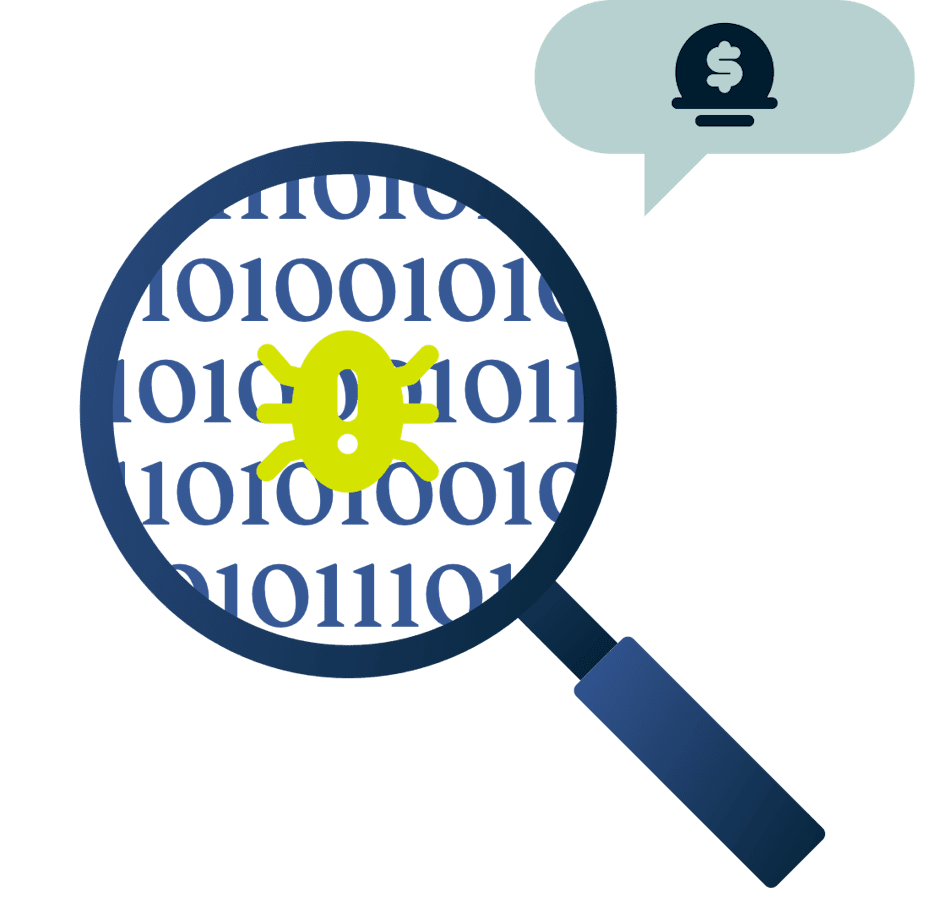 Eine Lupe mit einem Käfer darunter und einem Prämiensymbol.