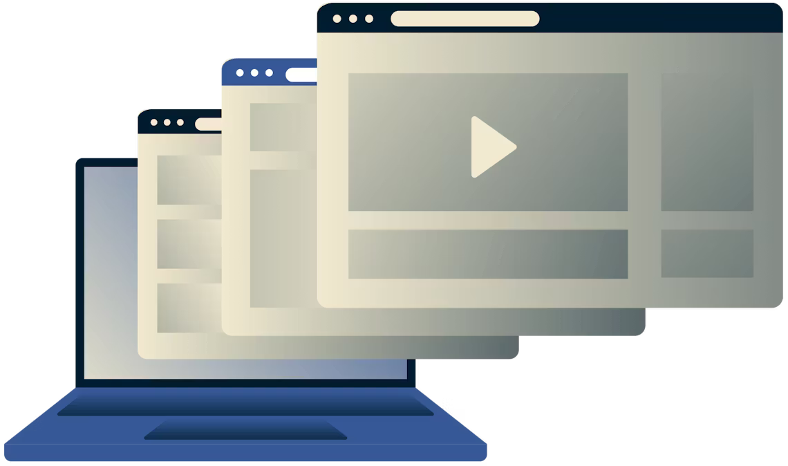 Laptop con varias ventanas de navegador.